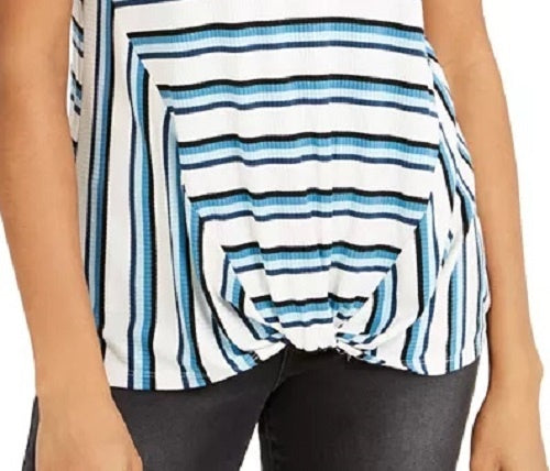 Style & Co Women's Striped Twist-Front Top  Dark Blue Size Small