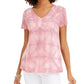 Style & Co Women's Tie-Dyed Linen-Blend Top Pink Size Medium