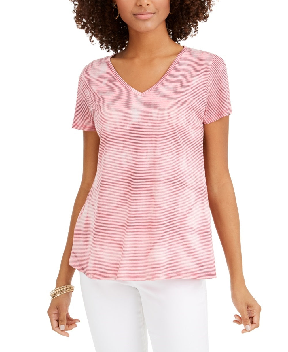 Style & Co Women's Tie-Dyed Linen-Blend Top Pink Size Medium
