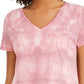 Style & Co Women's Tie-Dyed Linen-Blend Top Pink Size Medium