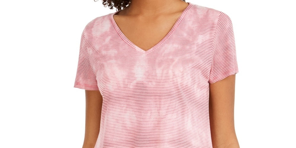 Style & Co Women's Tie-Dyed Linen-Blend Top Pink Size Medium