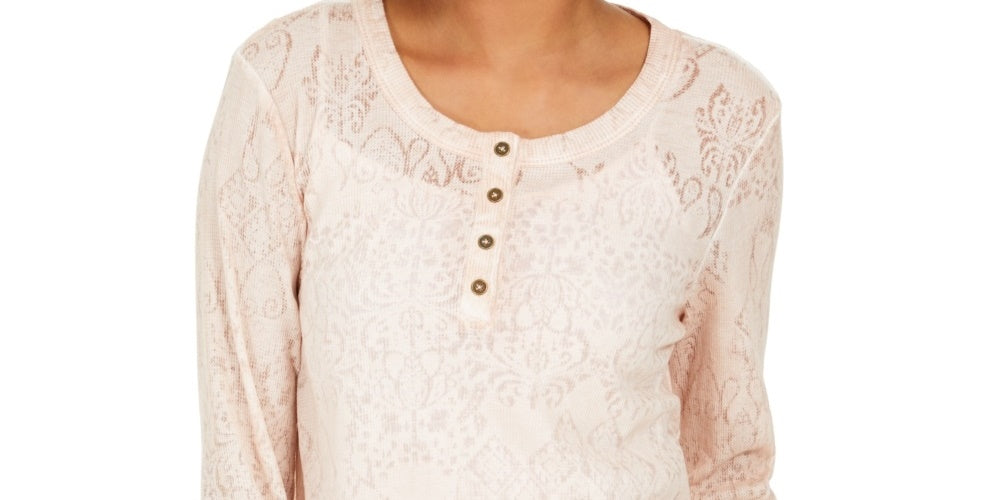 Style & Co Women's Lace Henley Top Pink Size Small