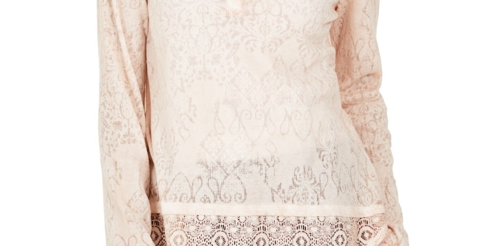 Style & Co Women's Lace Henley Top Pink Size Small