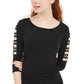 BCX Juniors' Rhinestone-Embellished Ladder-Trim Top Black Size Small