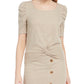BCX Junior's Puff Sleeve Twist Front Top Beige Size Large