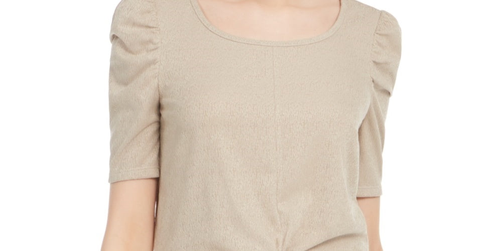 BCX Junior's Puff Sleeve Twist Front Top Beige Size Large