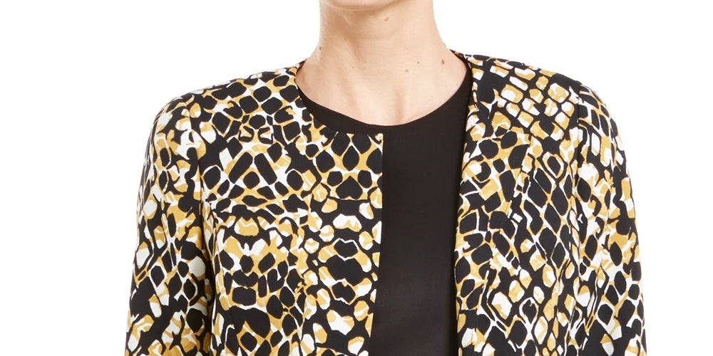 Kasper Women's Open Front Animal Print Jacket Yellow Size 6