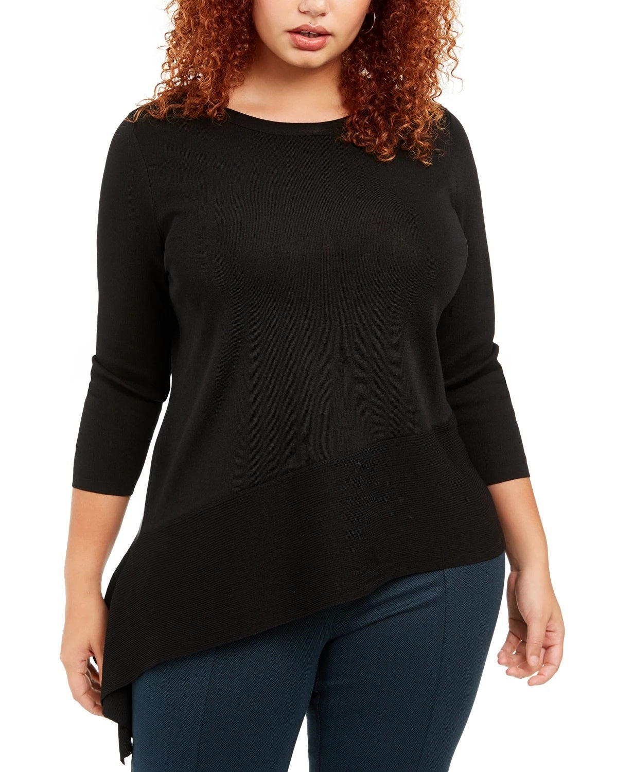 Anne Klein Women's Plus Size Asymmetrical-Hem Sweater Black Size 1X