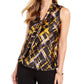 Kasper Women's Petite Printed Tie-Neck Top Yellow Small