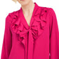 Kasper Women's Ruffled Tie-Neck Blouse Pink Size Small