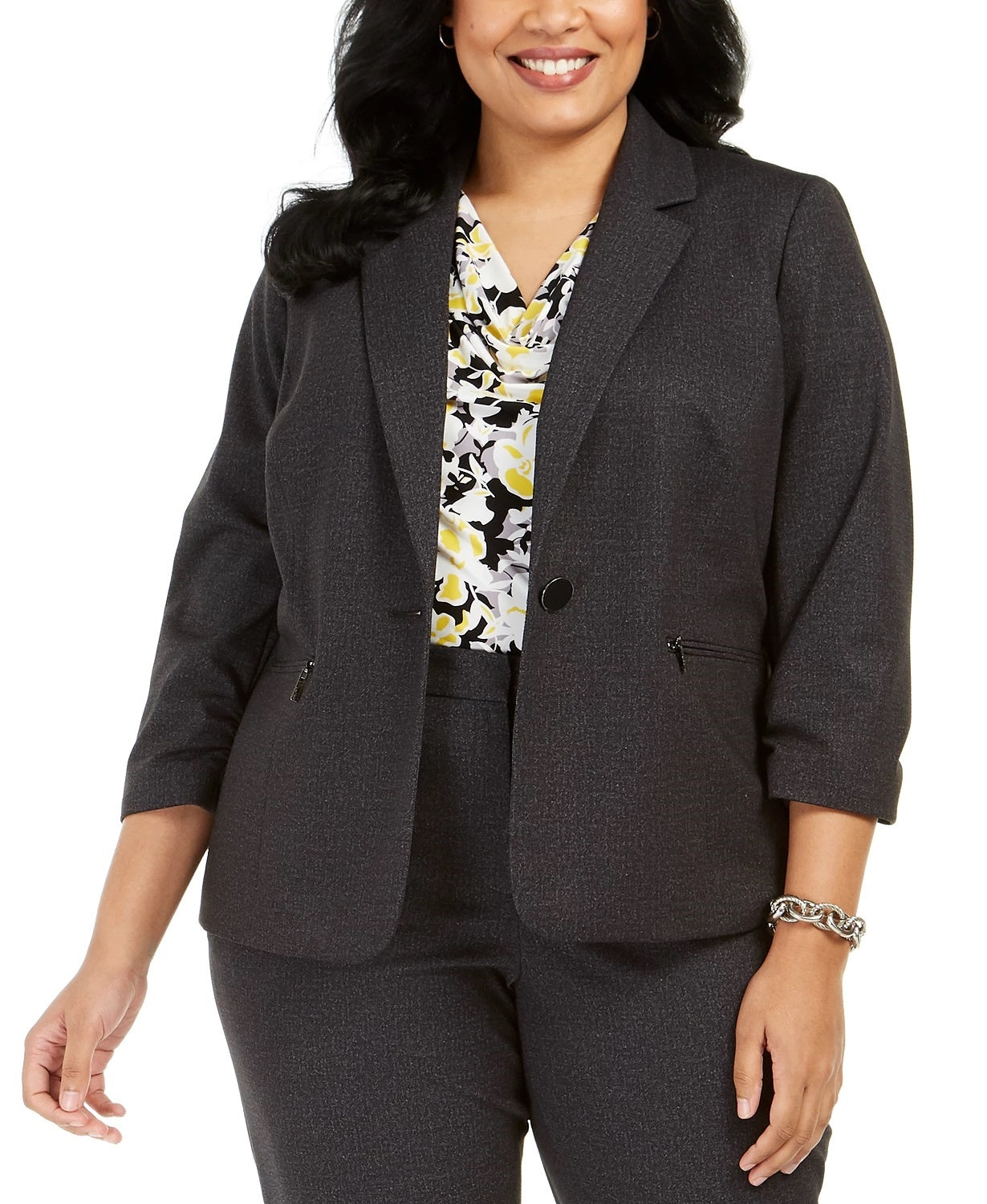 Kasper Women's Zippered Blazer Wear To Work Jacket Charcoal Size 24W