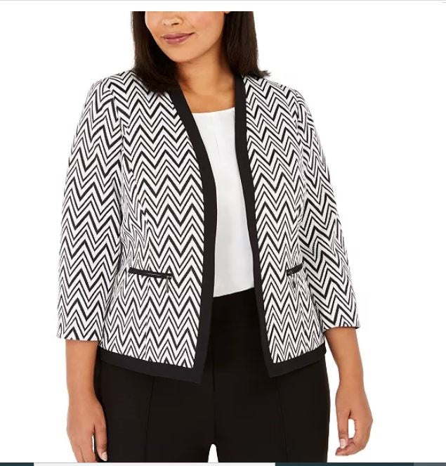 Kasper Women's Zippered Pocketed Chevron Wear To Work Jacket Charcoal Size 14 W