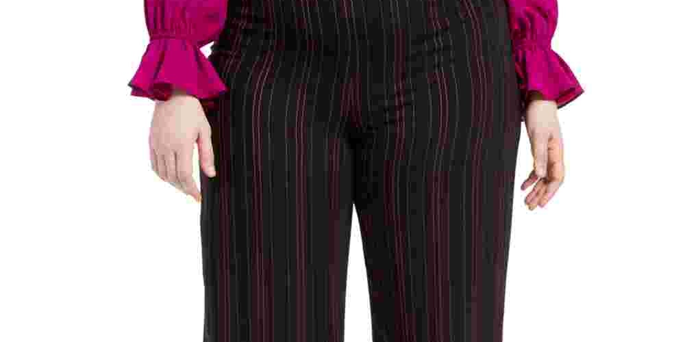 Bar III Women's Plus Striped Suit Separate Wide Leg Pants Black Size 14w