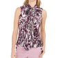 Bar III Women's Printed Tie-Neck Top Bright Pink Size XX-Small