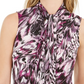 Bar III Women's Printed Tie-Neck Top Bright Pink Size XX-Small