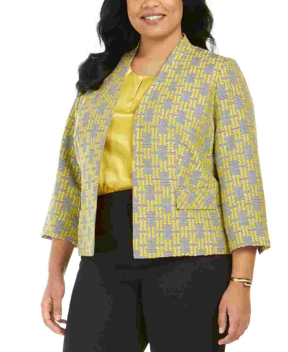 Kasper Women's Printed Blazer Jacket Yellow Size 18W