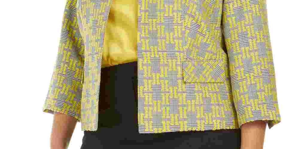 Kasper Women's Printed Blazer Jacket Yellow Size 18W