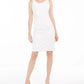 Kasper Women's White Textured Zippered Sleeveless Jewel Neck Above The Knee Sheath Cocktail Dress Natural Size 10