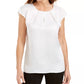 Kasper Women's Pleated Neck Keyhole Blouse White Size Petite Large