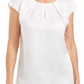Kasper Women's Pleated Neck Keyhole Blouse White Size Petite Large