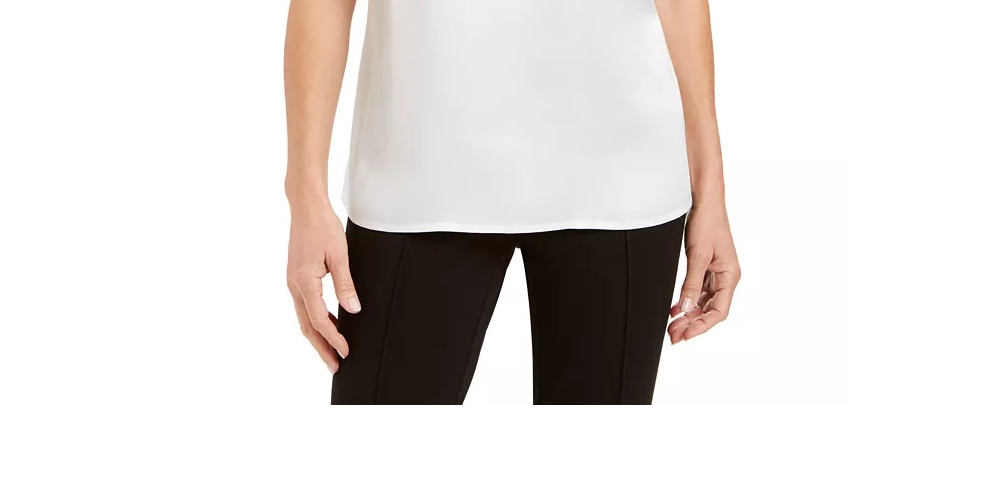 Kasper Women's Pleated Neck Keyhole Blouse White Size Petite Large