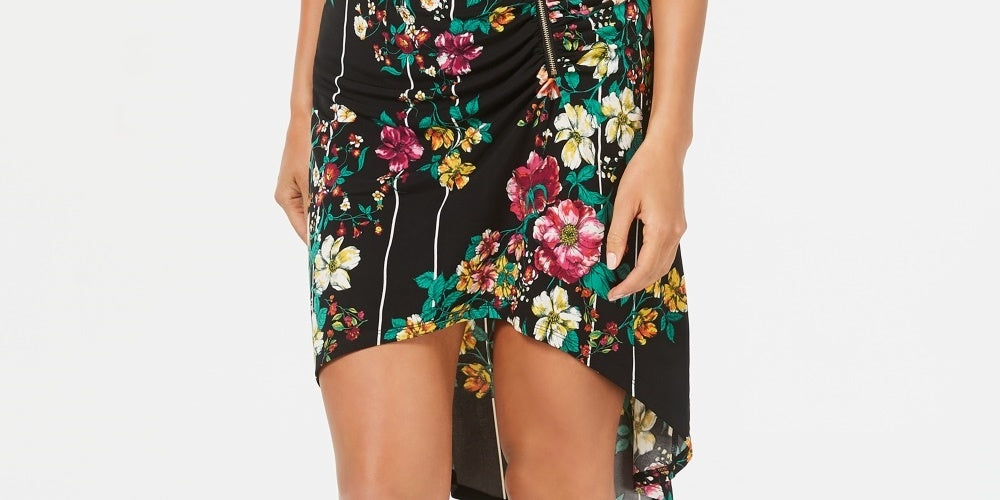 Thalia Sodi Women's Printed Ruched High Low Skirt  Black Size Large