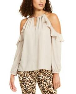 Thalia Sodi Women's Ruffle Trim Cold Shoulder Top White Size Medium