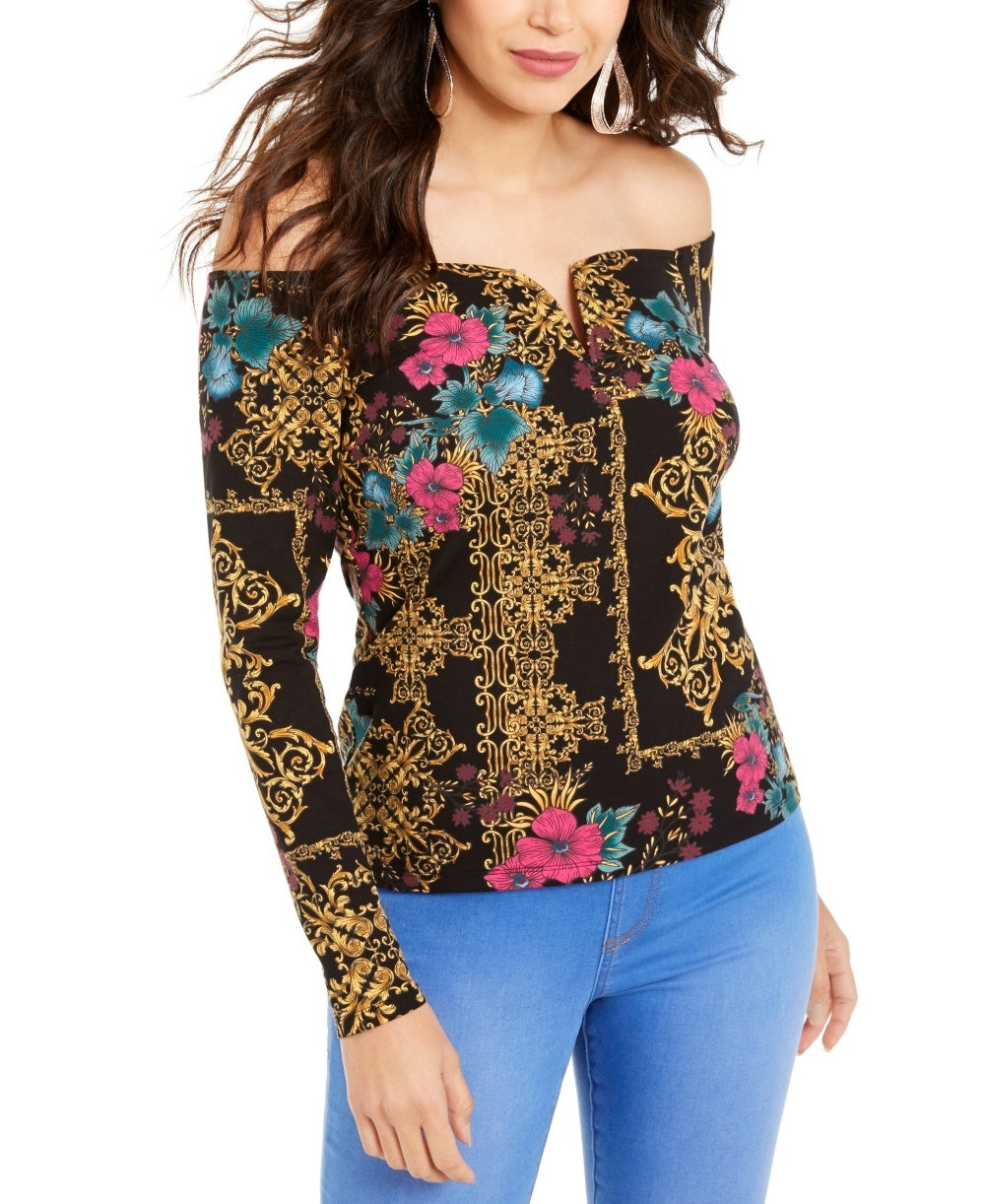 Thalia Sodi Women's Sweetheart Neck Printed Top  Black Size XX-Large