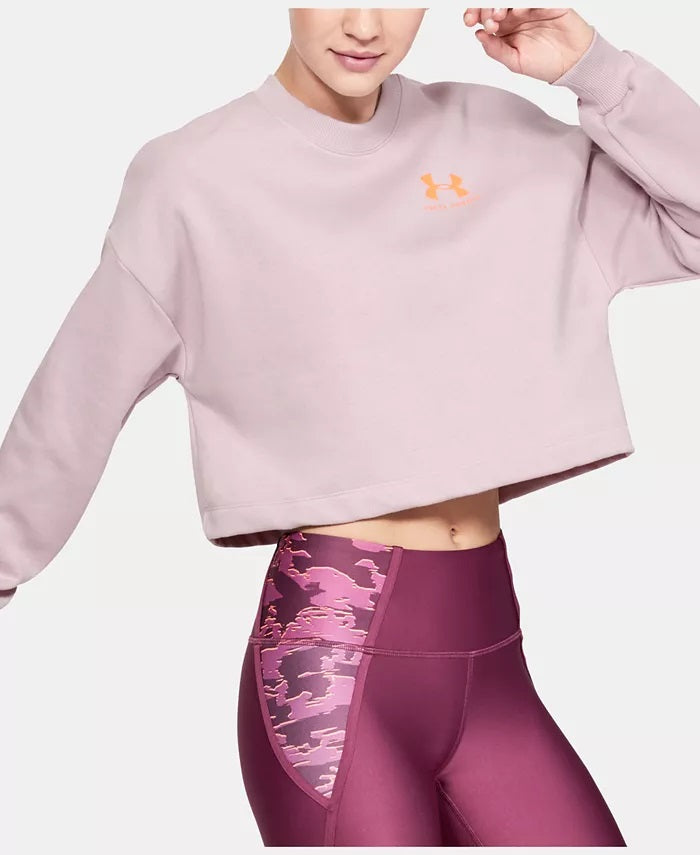 Under Armour Women's Logo Graphic Long Sleeve Crew Neck Crop Top Sweater Pink Size X-Large