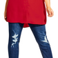 City Chic Women's Dynamic Collar Rolled Sleeve Tunic Top Red Size XS