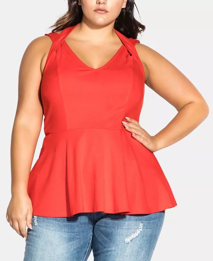 City Chic Women's Trendy Strappy Halter Top Red Size 24W
