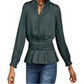 Current Air Women's Shirred Waist Split Neck Top Green Size Large