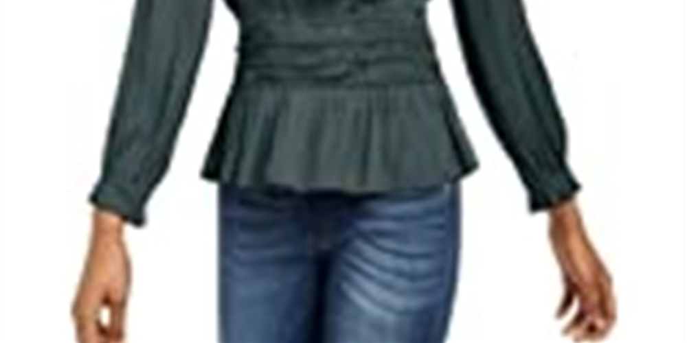 Current Air Women's Shirred Waist Split Neck Top Green Size Large