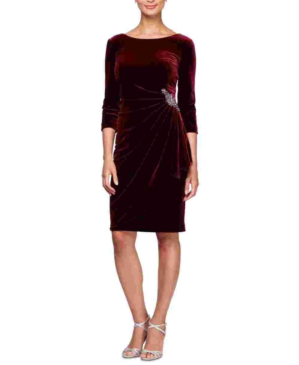 Alex Evenings Women's 3/4 Sleeve Boat Neck Short Sheath Cocktail Dress Red Size 10