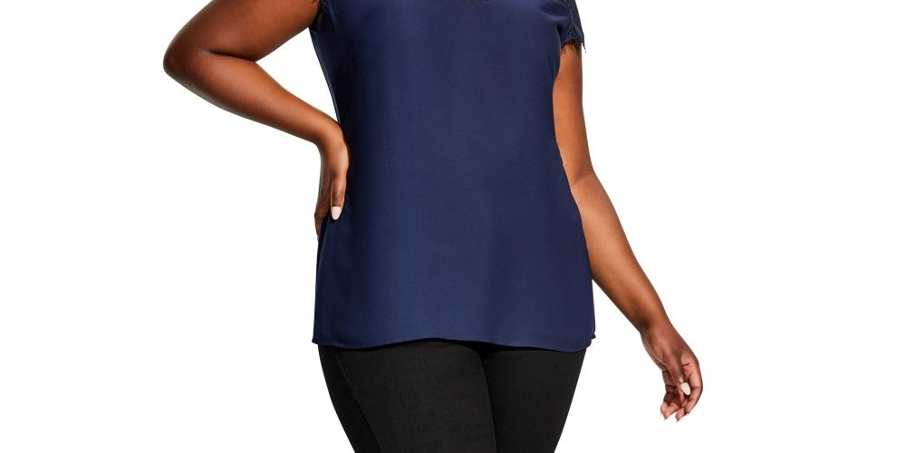 City Chic Women's Lace Yoke Blouse Blue Size 18W