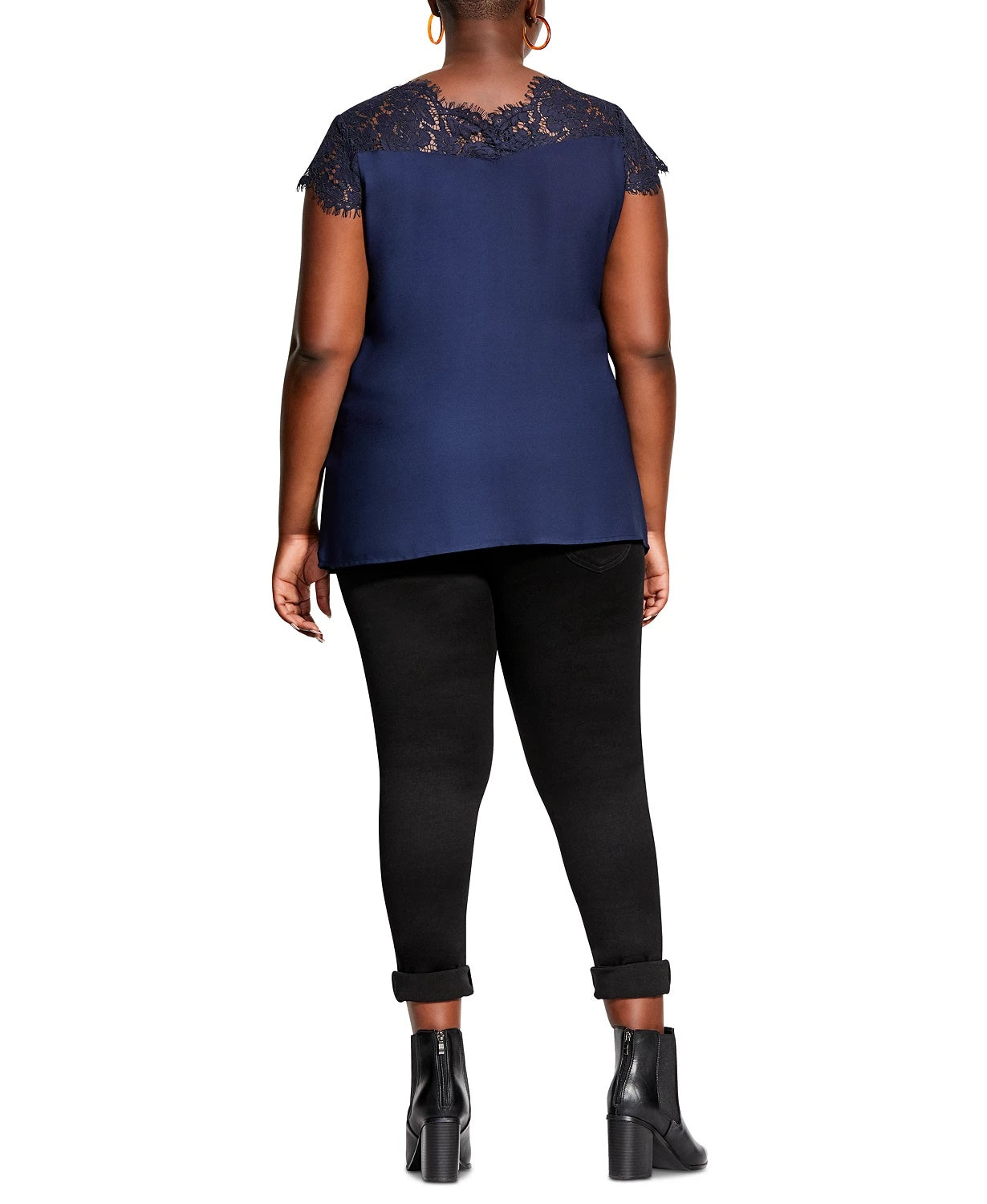 City Chic Women's Lace Yoke Blouse Blue Size Petite Small