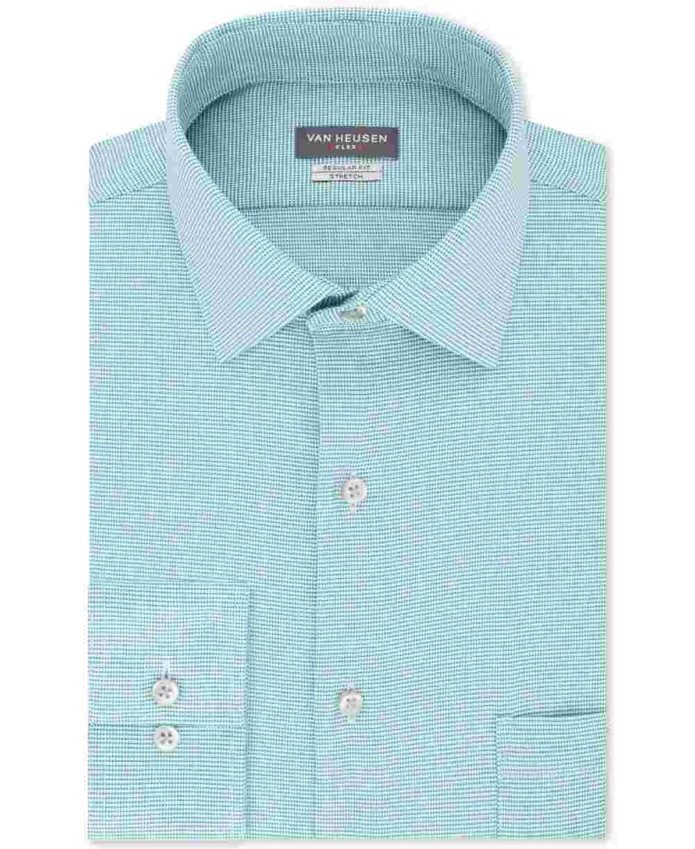 Van Heusen Men's Regular-Fit Performance Stretch Wrinkle-Free Flex Collar Dress Shirt Blue Size 36x37