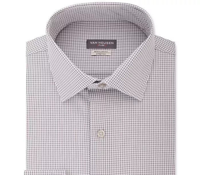 Van Heusen Men's Classic/Regular Fit Flex Collar Stretch Check Dress Shirt Gray Size 32-33