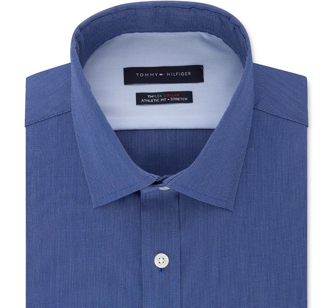 Tommy Hilfiger Men's Athletic-Fit Flex Collar Dress Shirt Navy Size 17.5X32-33