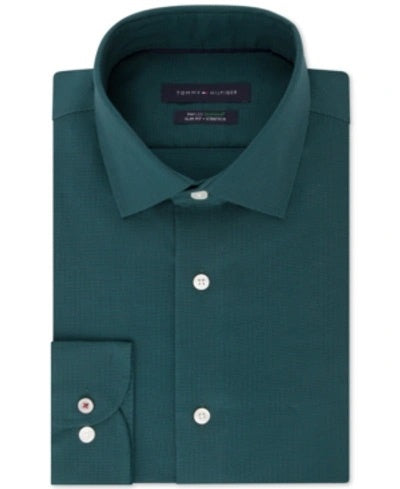 Tommy Hilfiger Men's Athletic Fit Flex Collar Dress Shirt Green Size 17.5x36-37