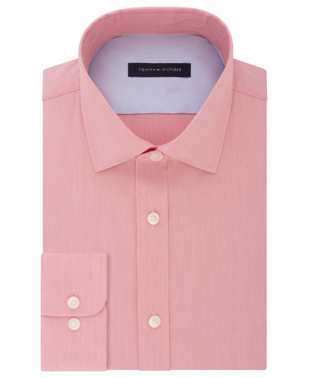 Tommy Hilfiger Men's Athletic-Fit Moisture-Wicking Flex Performance Dress Shirt Red Size 17X32-33