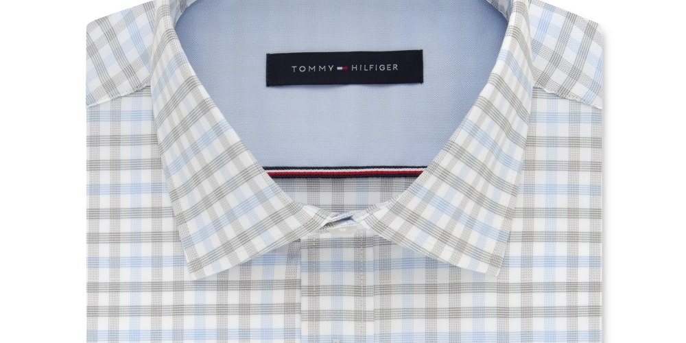 Tommy Hilfiger Men's Slim Fit Check Dress Shirt Grey Size 17.5X32-33