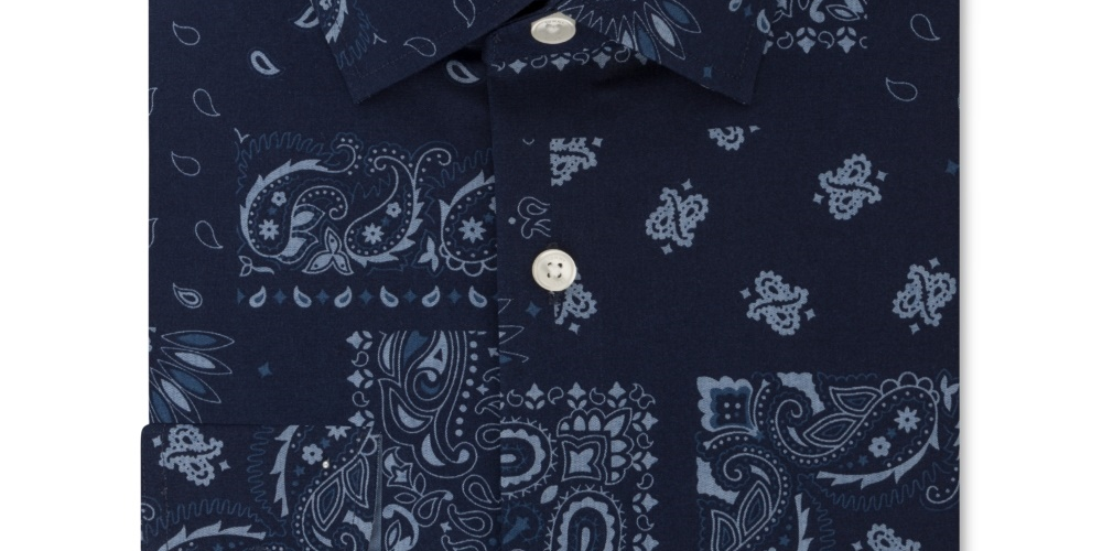 Tommy Hilfiger Men's Slim-Fit Non-Iron Thflex Supima Performance Stretch Paisley Print Dress Shirt Blue Size 17X34-35