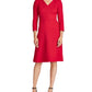 Ralph Lauren Women's Red Textured 3/4 Sleeve V Neck Above The Knee Sheath Party Dress Red Size 12