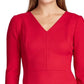 Ralph Lauren Women's Red Textured 3/4 Sleeve V Neck Above The Knee Sheath Party Dress Red Size 12