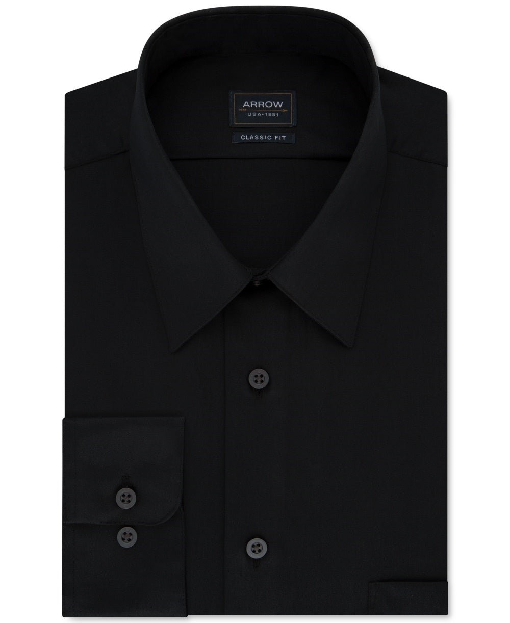 Arrow Men's Regular Fit Sateen Button-Down Shirt Black 15.5x32-33