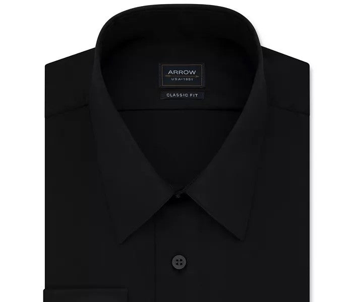Arrow Men's Regular Fit Sateen Button-Down Shirt Black Size 15x32-33