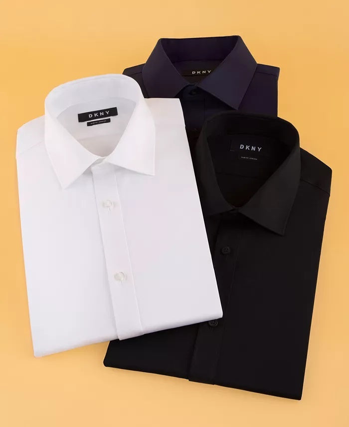 DKNY Men's Slim Fit Stretch Solid Dress Shirt Navy Size 17X34X35