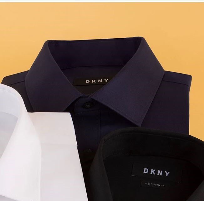 DKNY Men's Slim Fit Stretch Solid Dress Shirt Navy Size 17X34X35
