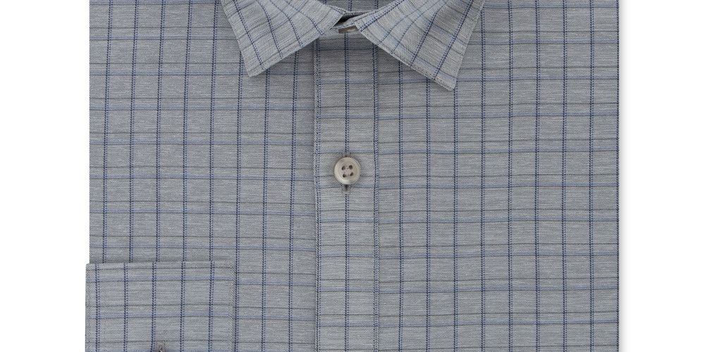 DKNY Men's Windowpane Plaid Collared Slim Fit Moisture Wicking Dress Shirt Gray  Size 15X34-35